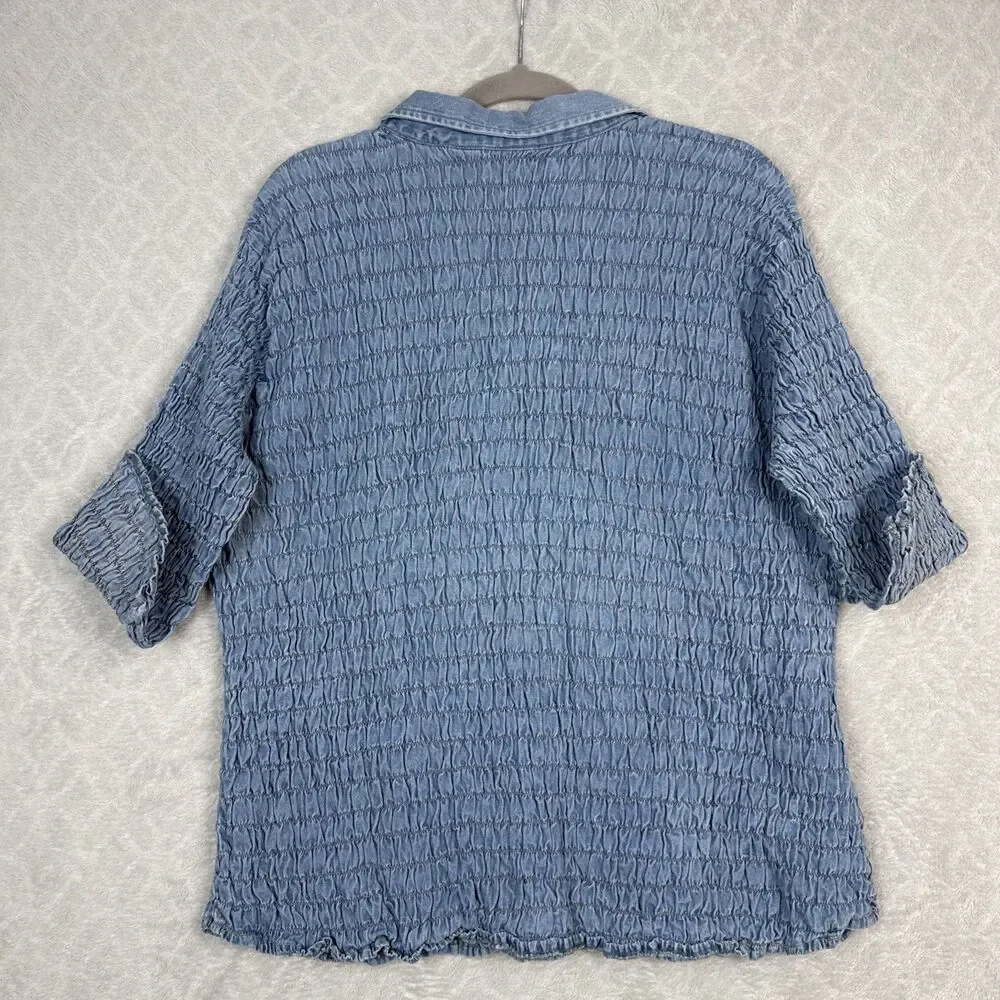 Vtg Fashion Bug Denim Top Women 18/20 Blue Jean Lace Up Boho Renaissance Prairie
